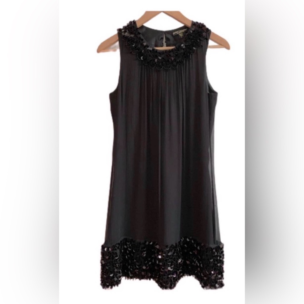 Betsey Johnson silk shift dress beaded and sequined hem and neckline size 2